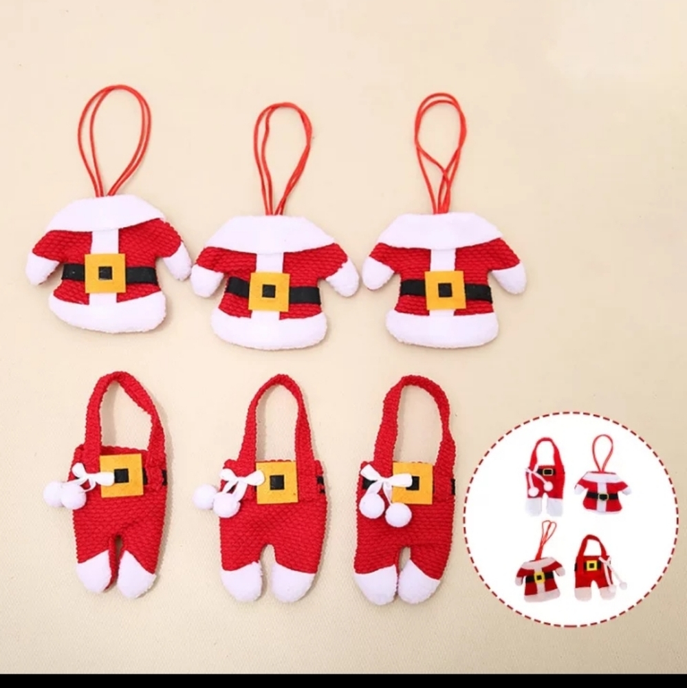 Set of 6 Gift Card Holder Mini Bag Tree Ornament Silverware Table Setting Bag